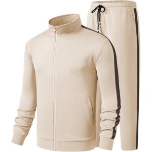 JMIERR Men’s Track Suits 2 Piece Full Zip Sports Outfits Set Sweatshirt and Joggers Sweatpants(Beige)
