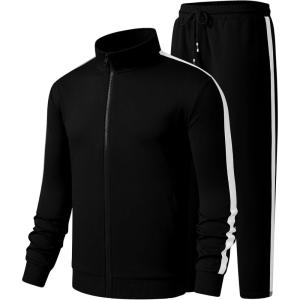 JMIERR Men’s Track Suits 2 Piece Full Zip Sports Outfits Set Sweatshirt and Joggers Sweatpants(Black)