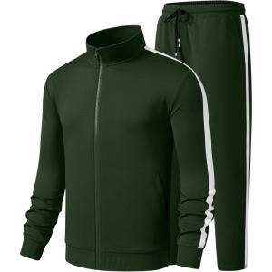 JMIERR Men’s Track Suits 2 Piece Full Zip Sports Outfits Set Sweatshirt and Joggers Sweatpants(Green)