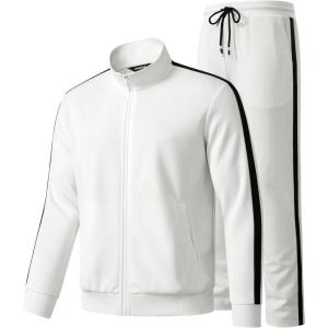 JMIERR Men’s Track Suits 2 Piece Full Zip Sports Outfits Set Sweatshirt and Joggers Sweatpants(White)