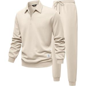 JMIERR Men’s Track Suits 2 Piece Outfits Quarter Zipper Polo Shirt Tracksuit & Joggers Sweatpants Sweatsuit Sets(Apricot)