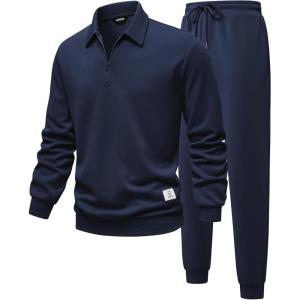 JMIERR Men’s Track Suits 2 Piece Outfits Quarter Zipper Polo Shirt Tracksuit & Joggers Sweatpants Sweatsuit Sets(Blue)
