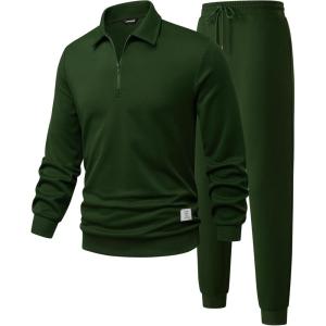 JMIERR Men’s Track Suits 2 Piece Outfits Quarter Zipper Polo Shirt Tracksuit & Joggers Sweatpants Sweatsuit Sets(Green)