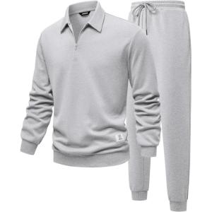 JMIERR Men’s Track Suits 2 Piece Outfits Quarter Zipper Polo Shirt Tracksuit & Joggers Sweatpants Sweatsuit Sets(Light Grey)