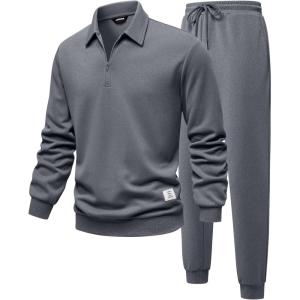 JMIERR Men’s Track Suits 2 Piece Outfits Quarter Zipper Polo Shirt Tracksuit & Joggers Sweatpants Sweatsuit Sets(Medium Grey)
