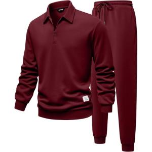 JMIERR Men’s Track Suits 2 Piece Outfits Quarter Zipper Polo Shirt Tracksuit & Joggers Sweatpants Sweatsuit Sets(Red)