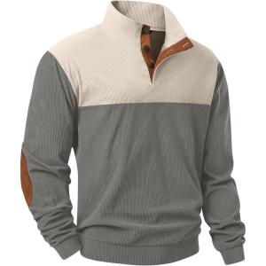 JMIERR Mens Warm Corduroy Sweatshirt Casual Stand Collar Quarter Fall Metal Button Pullover Sweaters Long Sleeve with Pockets(Z Grey)