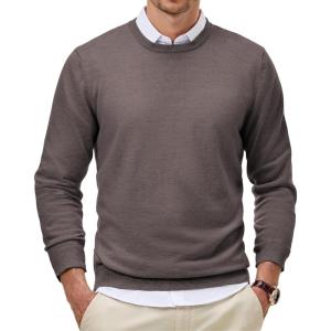 JMIERR Men’s Wool Blend Classic Crew Neck Casual Fall Sweaters(Dark Brown)