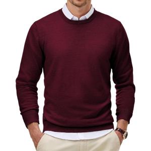 JMIERR Men’s Wool Blend Classic Crew Neck Casual Fall Sweaters(Dark Red)