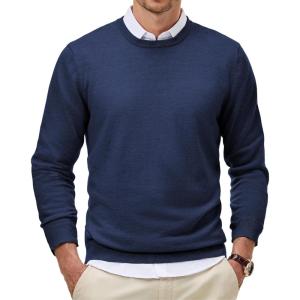 JMIERR Men’s Wool Blend Classic Crew Neck Casual Fall Sweaters(Navy Blue)