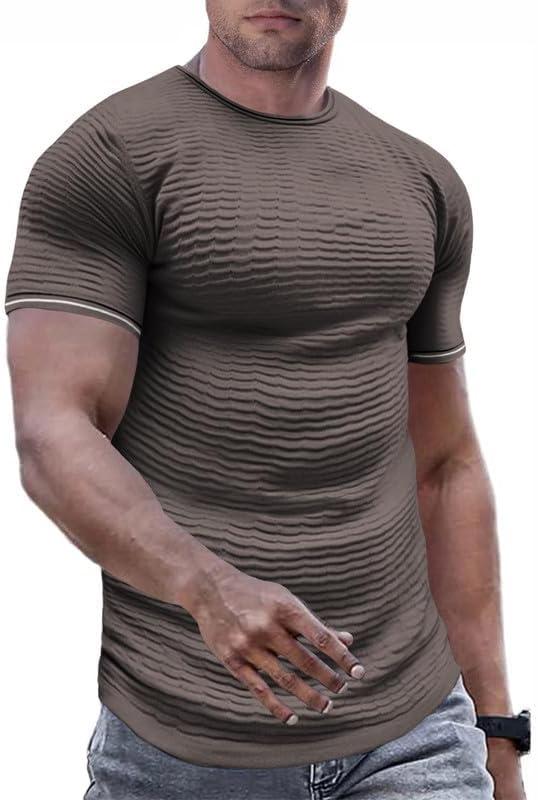 imageJMIERR Fashion Mens T Shirt Muscle Gym Workout Athletic Shirt Knit Cotton Ribbed Longline Sweater Tee ShirtDark Brown