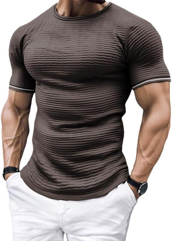 imageJMIERR Fashion Mens T Shirt Muscle Gym Workout Athletic Shirt Knit Cotton Ribbed Longline Sweater Tee ShirtDark Brown