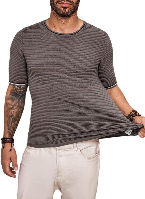 imageJMIERR Fashion Mens T Shirt Muscle Gym Workout Athletic Shirt Knit Cotton Ribbed Longline Sweater Tee ShirtDark Brown