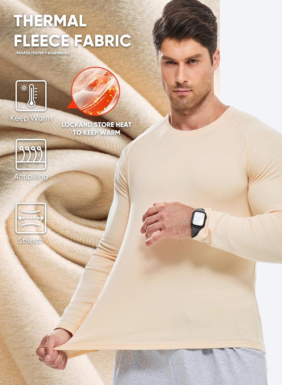 imageJMIERR Long Sleeve Thermal Fleece Shirts Fall Fashion Crew Neck Casual Basic TShirtsBeige