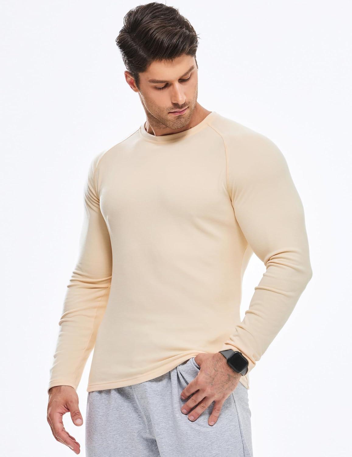 imageJMIERR Long Sleeve Thermal Fleece Shirts Fall Fashion Crew Neck Casual Basic TShirtsBeige