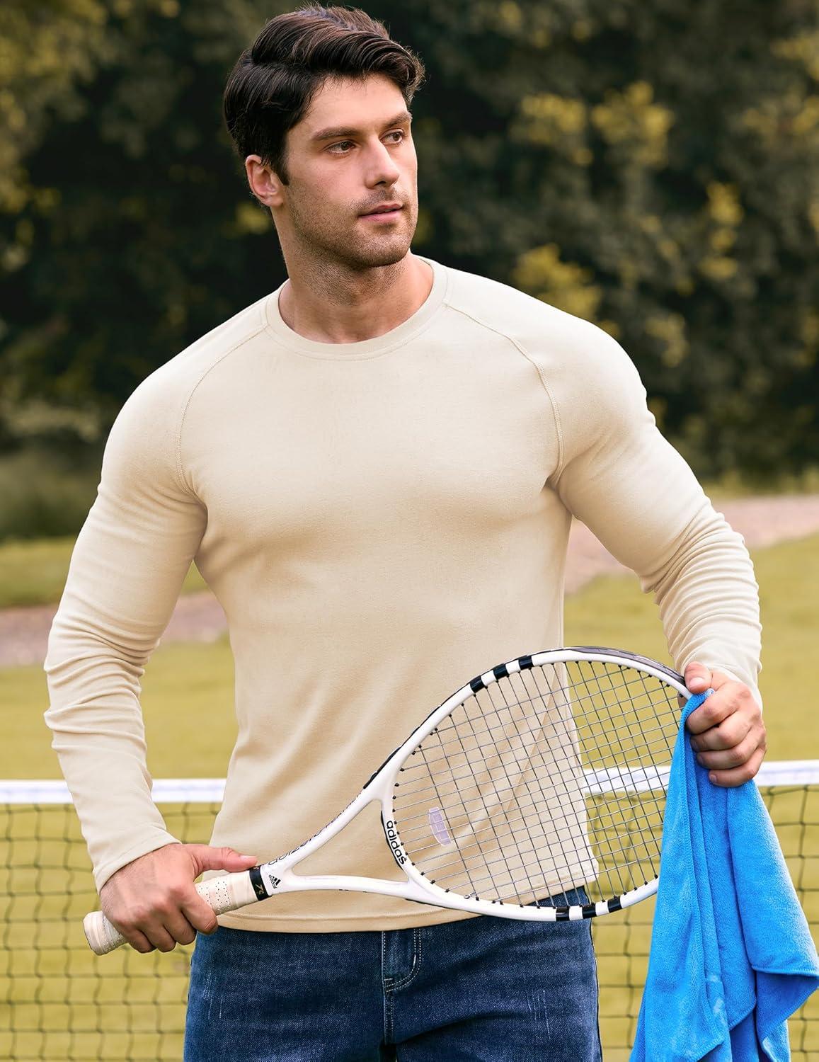 imageJMIERR Long Sleeve Thermal Fleece Shirts Fall Fashion Crew Neck Casual Basic TShirtsBeige