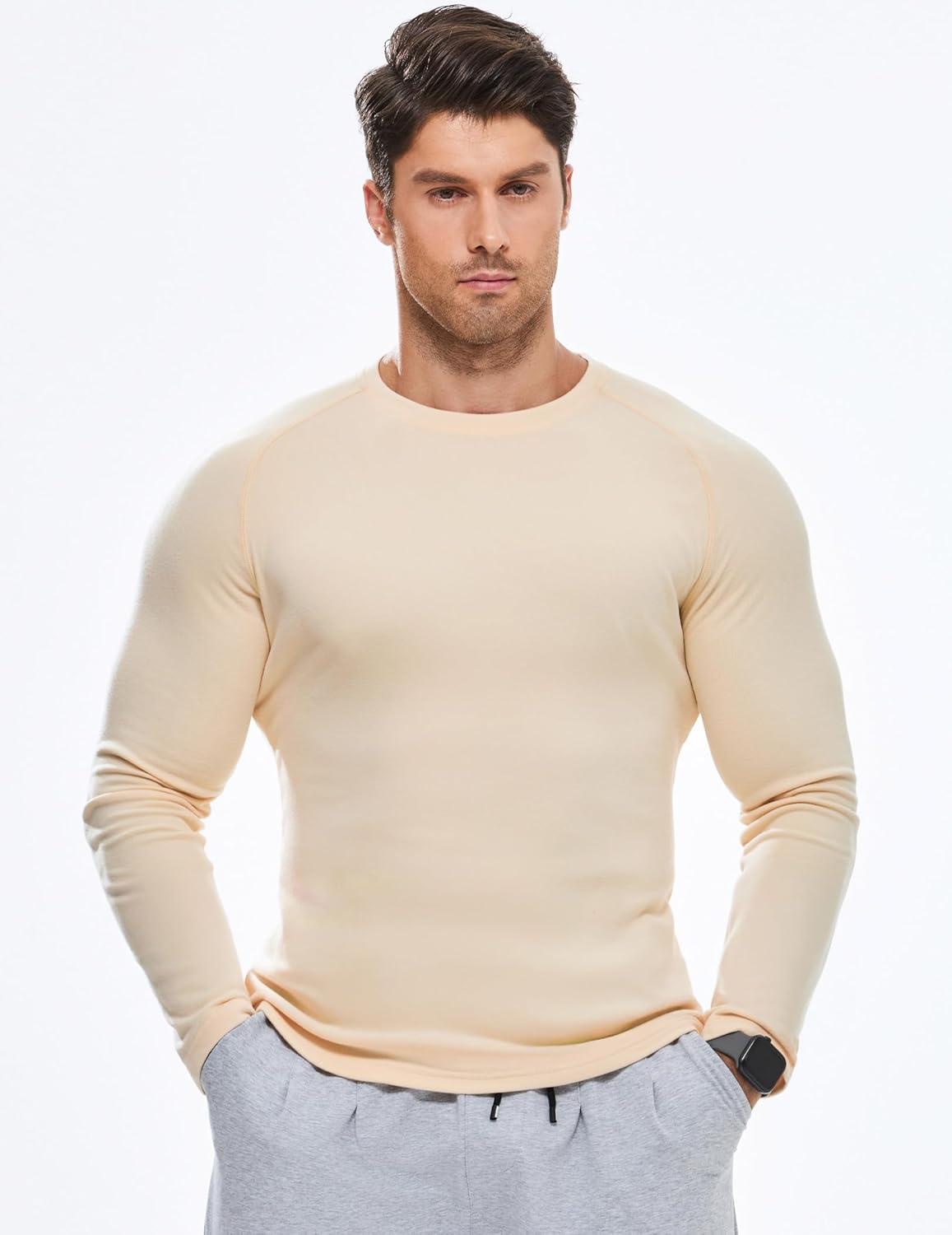 imageJMIERR Long Sleeve Thermal Fleece Shirts Fall Fashion Crew Neck Casual Basic TShirtsBeige