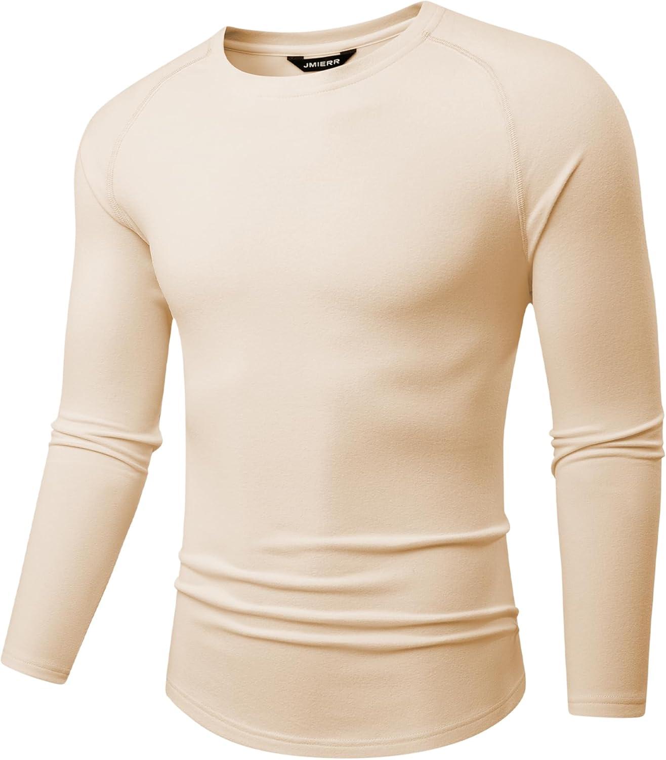 imageJMIERR Long Sleeve Thermal Fleece Shirts Fall Fashion Crew Neck Casual Basic TShirtsBeige