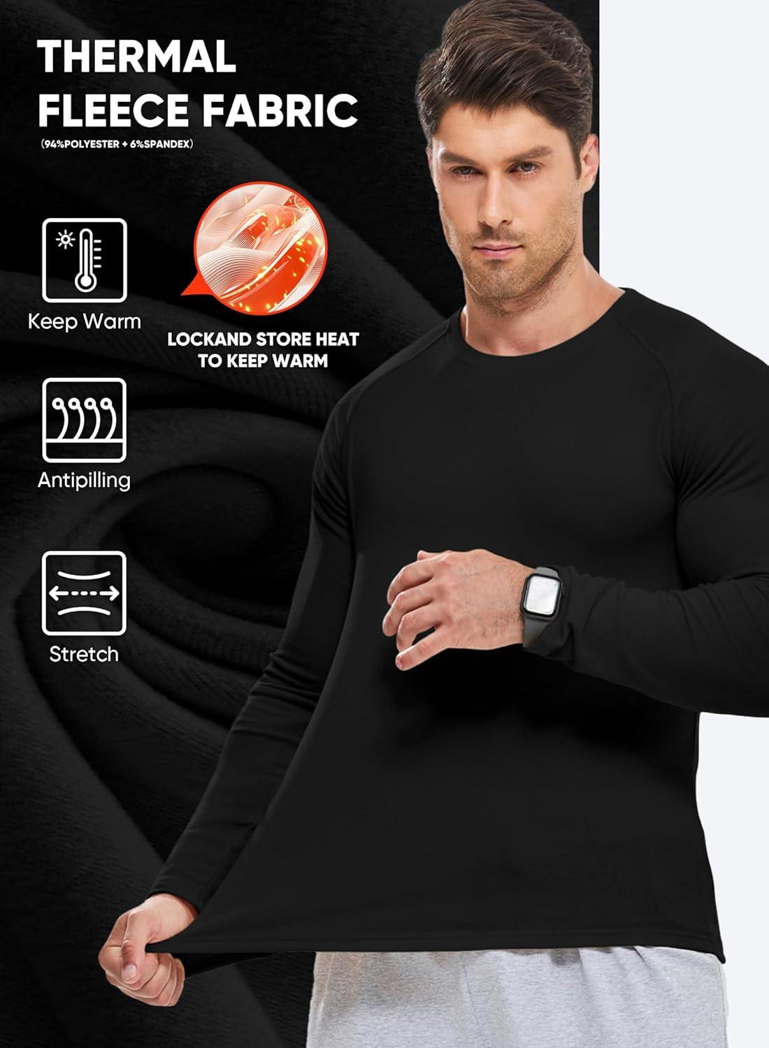 imageJMIERR Long Sleeve Thermal Fleece Shirts Fall Fashion Crew Neck Casual Basic TShirtsBlack