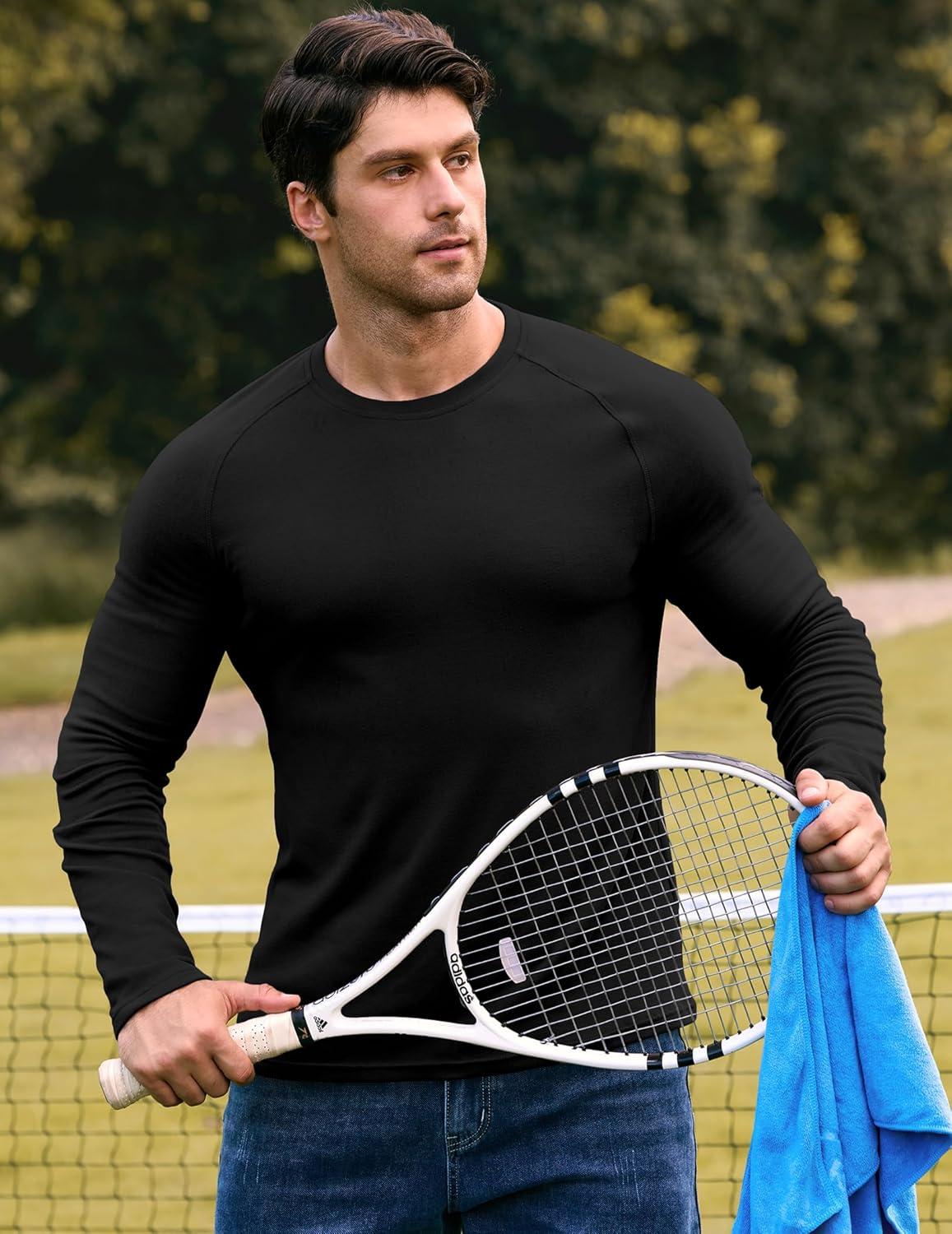 imageJMIERR Long Sleeve Thermal Fleece Shirts Fall Fashion Crew Neck Casual Basic TShirtsBlack