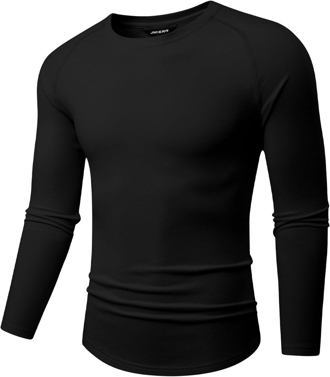 imageJMIERR Long Sleeve Thermal Fleece Shirts Fall Fashion Crew Neck Casual Basic TShirtsBlack
