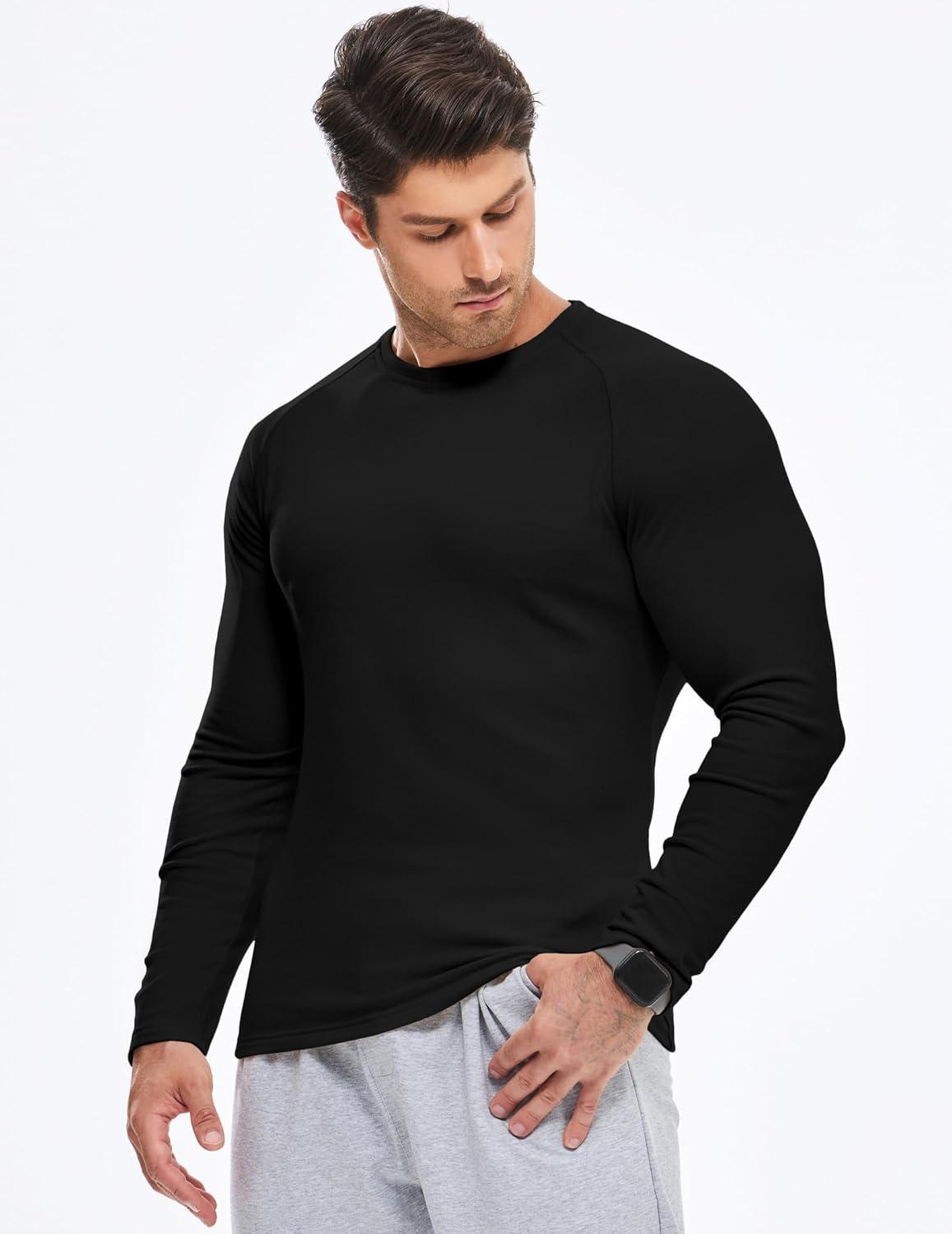 imageJMIERR Long Sleeve Thermal Fleece Shirts Fall Fashion Crew Neck Casual Basic TShirtsBlack