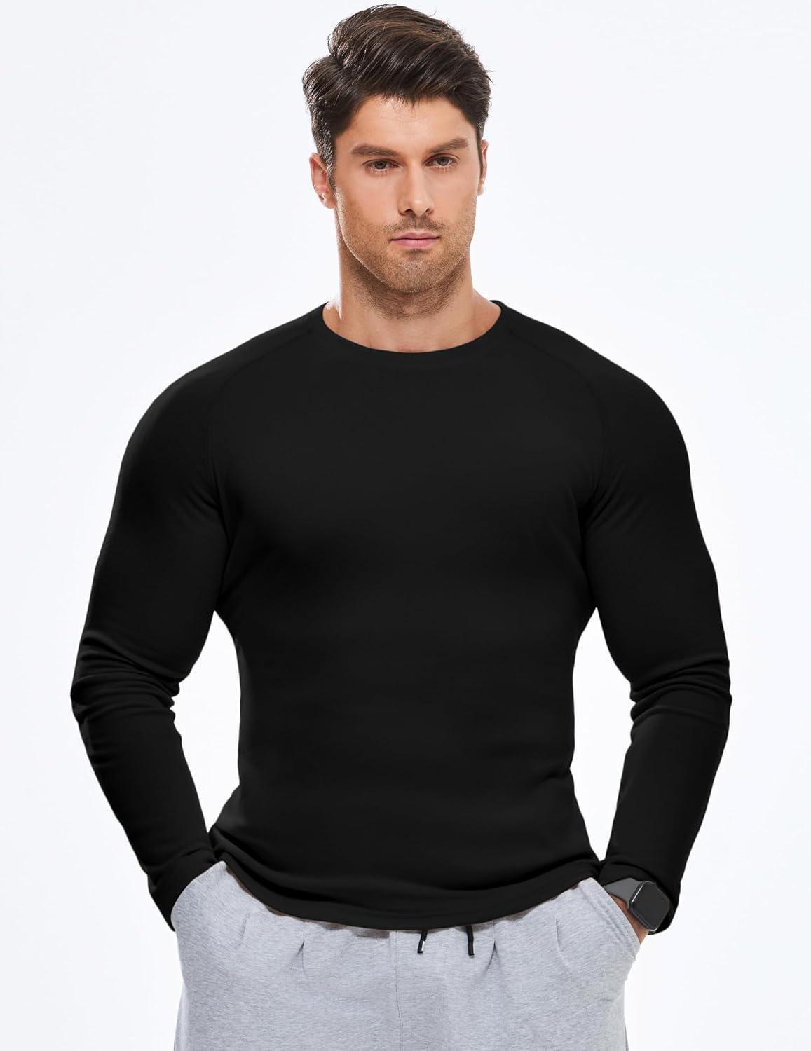imageJMIERR Long Sleeve Thermal Fleece Shirts Fall Fashion Crew Neck Casual Basic TShirtsBlack