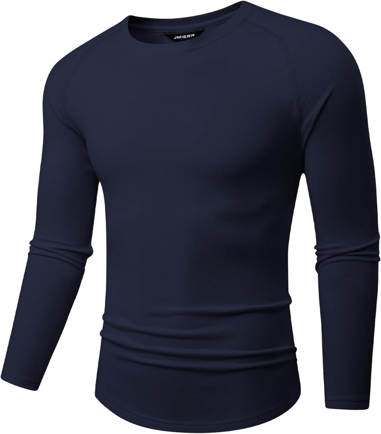 imageJMIERR Long Sleeve Thermal Fleece Shirts Fall Fashion Crew Neck Casual Basic TShirtsNavy Blue