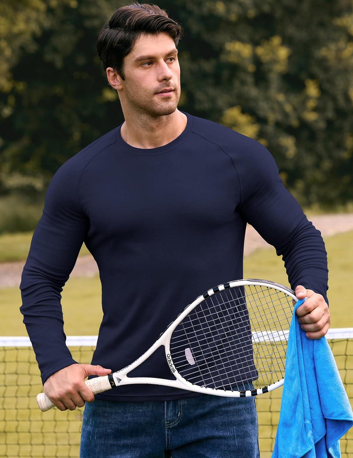 imageJMIERR Long Sleeve Thermal Fleece Shirts Fall Fashion Crew Neck Casual Basic TShirtsNavy Blue