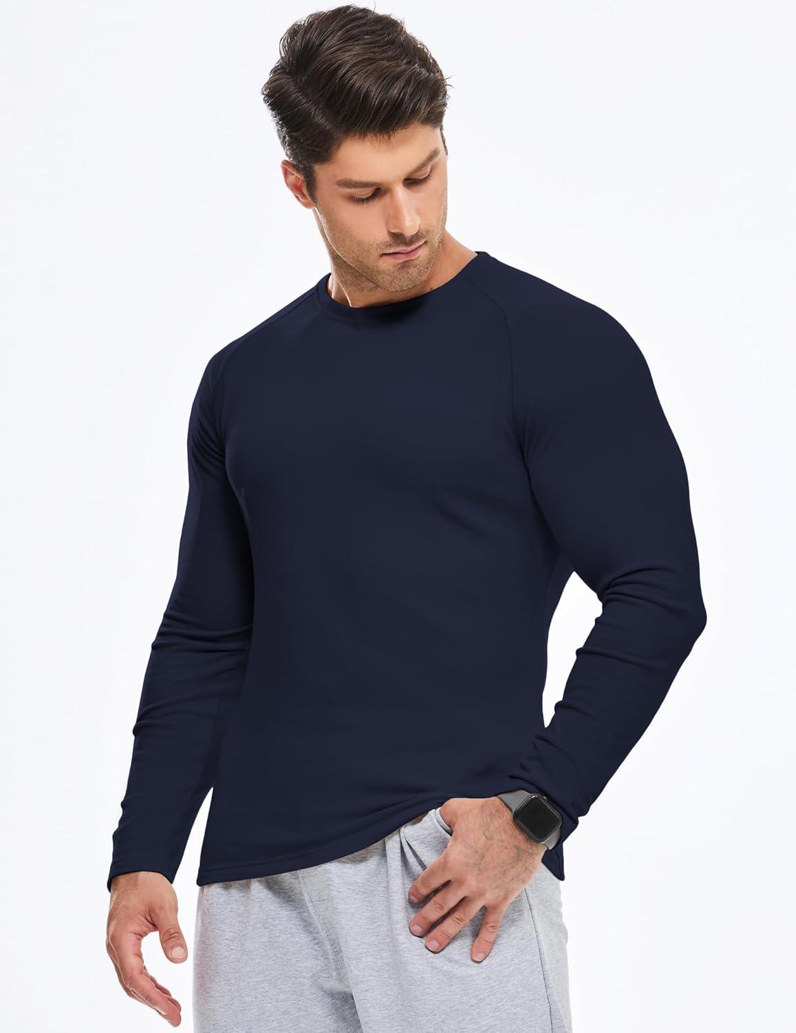 imageJMIERR Long Sleeve Thermal Fleece Shirts Fall Fashion Crew Neck Casual Basic TShirtsNavy Blue