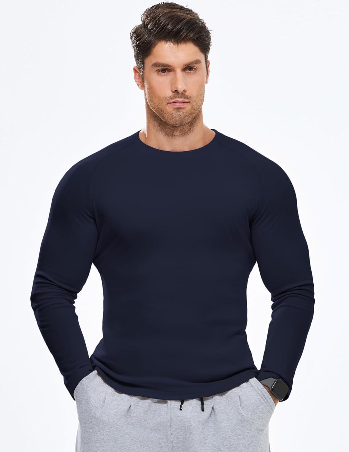 imageJMIERR Long Sleeve Thermal Fleece Shirts Fall Fashion Crew Neck Casual Basic TShirtsNavy Blue