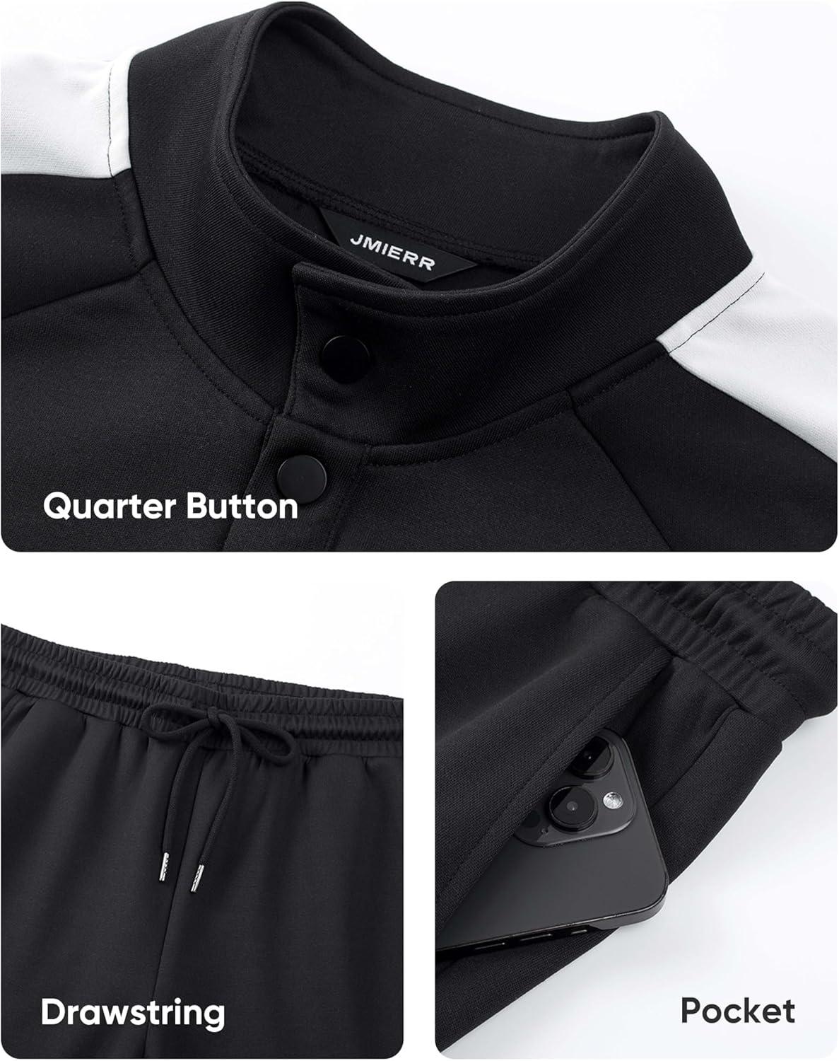 imageJMIERR Mens 2 Piece Casual Outfits Quarter Button Lightweight Sweatshirt Tracksuit ampamp Joggers Sweatpants Sweatsuit SetBlack