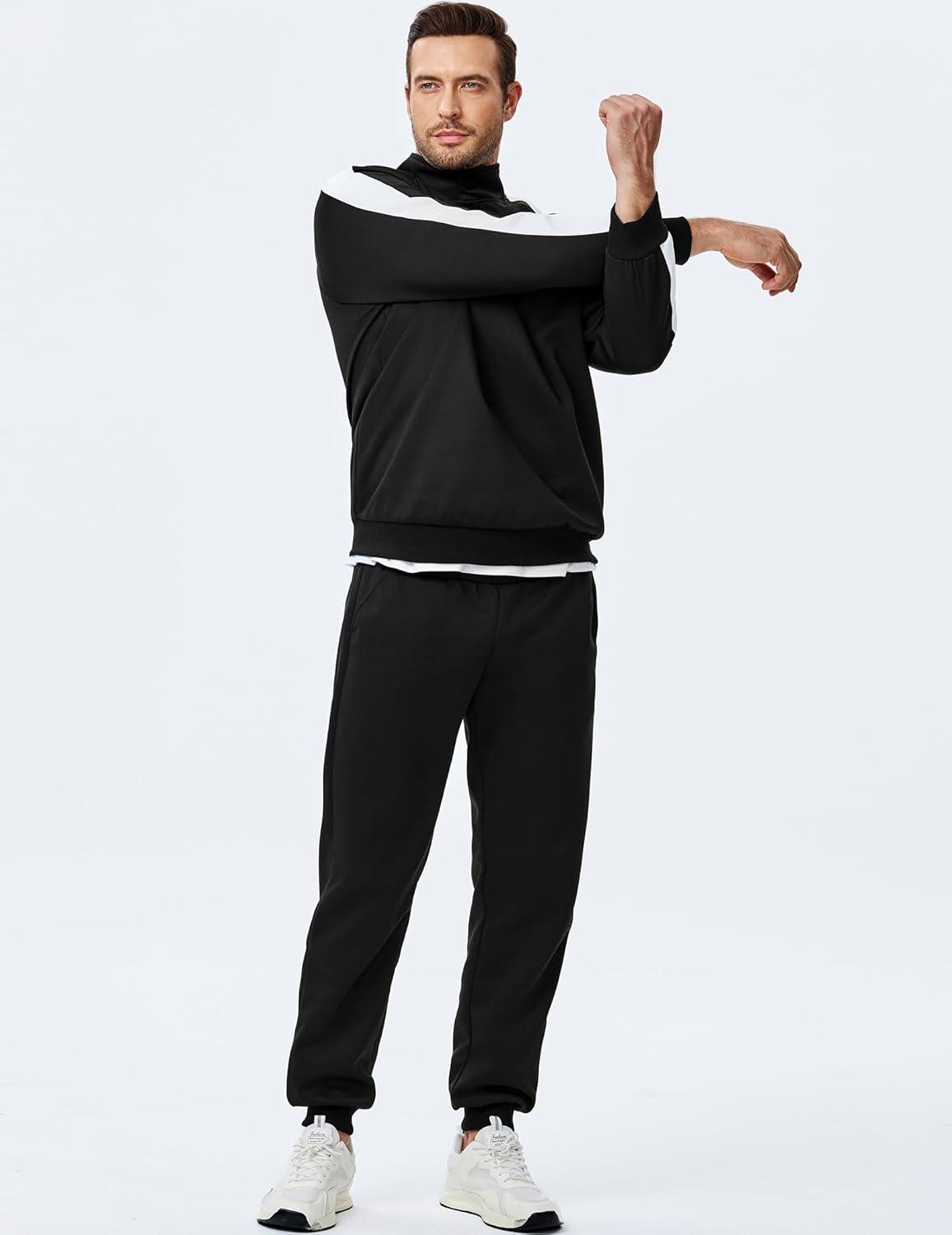 imageJMIERR Mens 2 Piece Casual Outfits Quarter Button Lightweight Sweatshirt Tracksuit ampamp Joggers Sweatpants Sweatsuit SetBlack