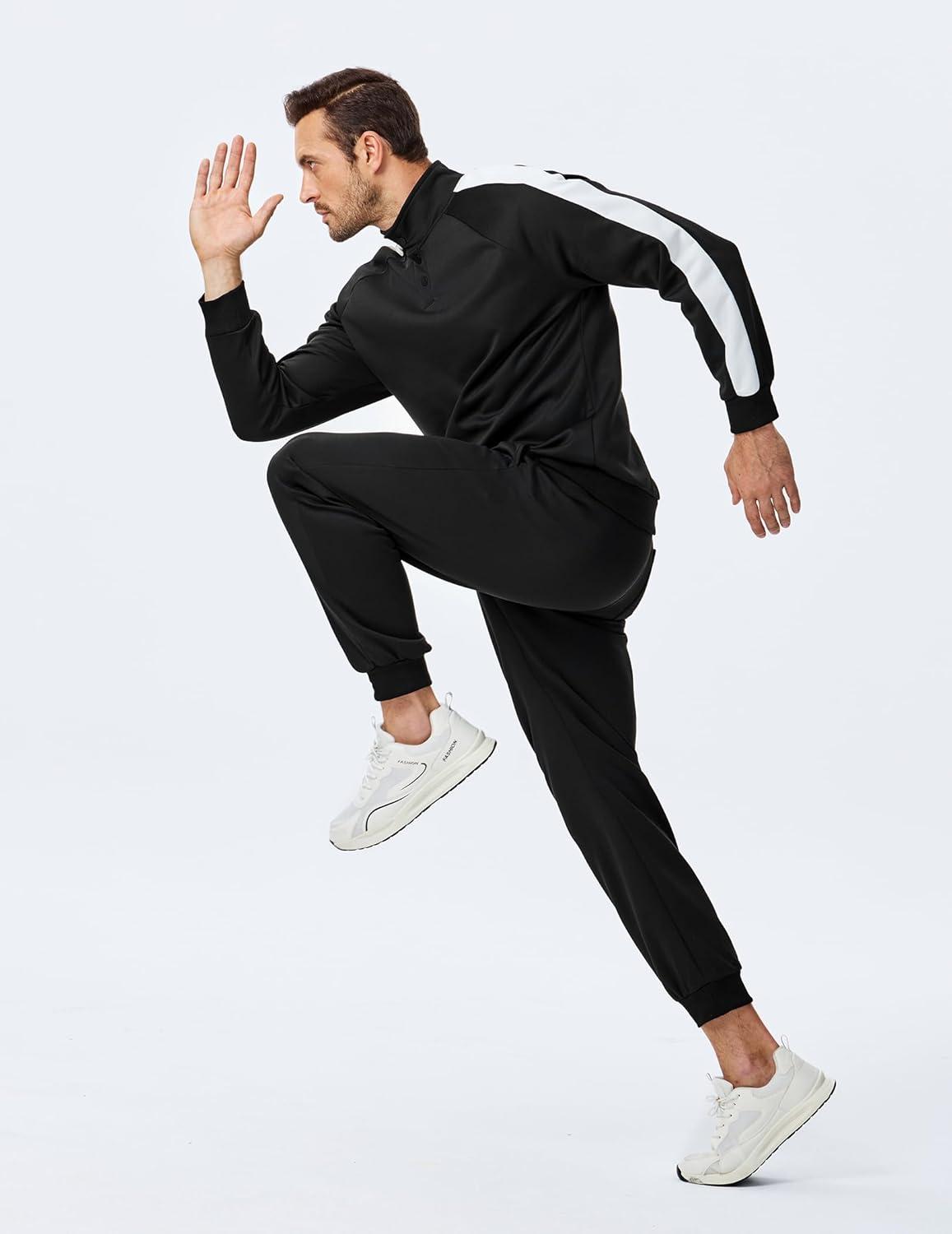 imageJMIERR Mens 2 Piece Casual Outfits Quarter Button Lightweight Sweatshirt Tracksuit ampamp Joggers Sweatpants Sweatsuit SetBlack