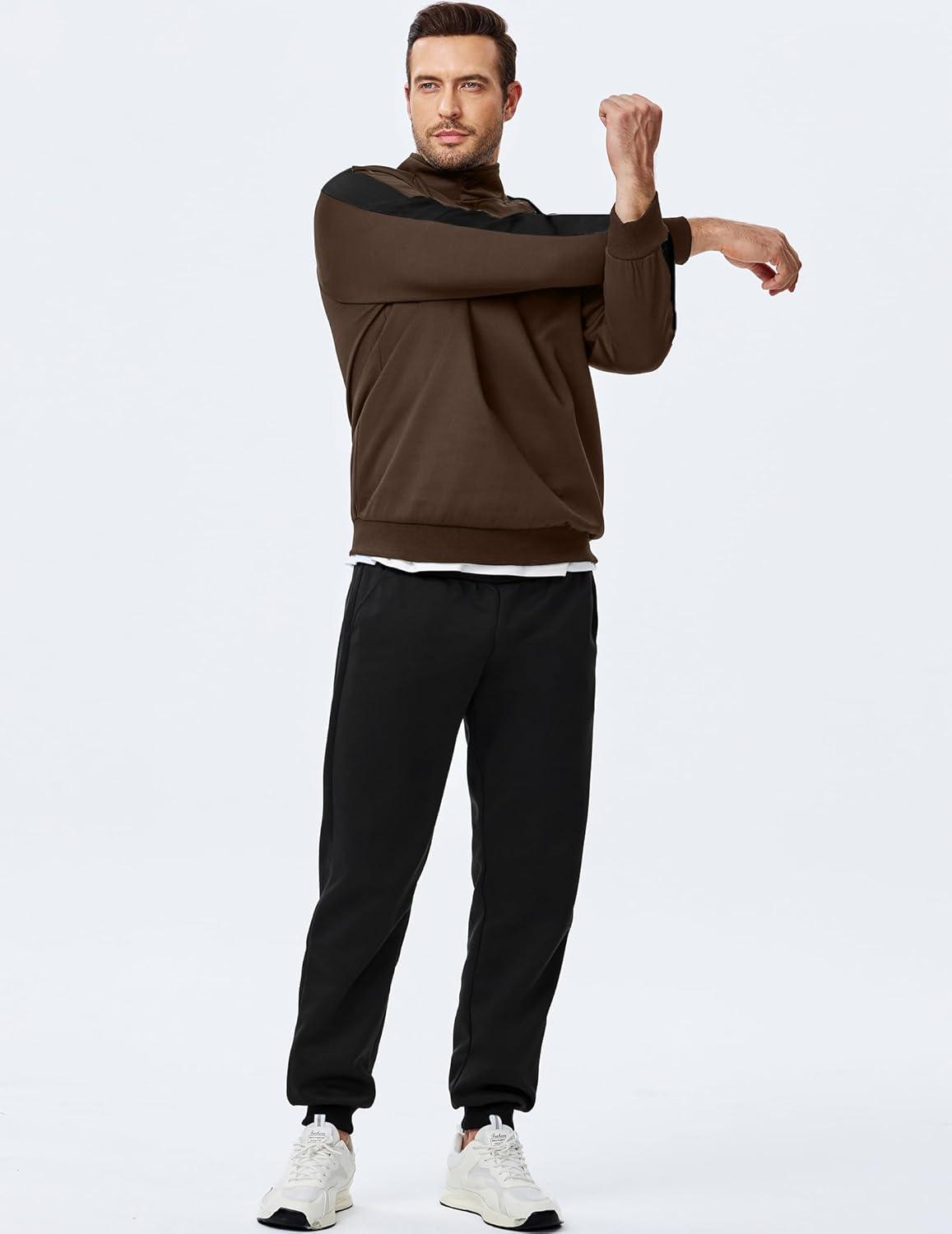 imageJMIERR Mens 2 Piece Casual Outfits Quarter Button Lightweight Sweatshirt Tracksuit ampamp Joggers Sweatpants Sweatsuit SetBrown