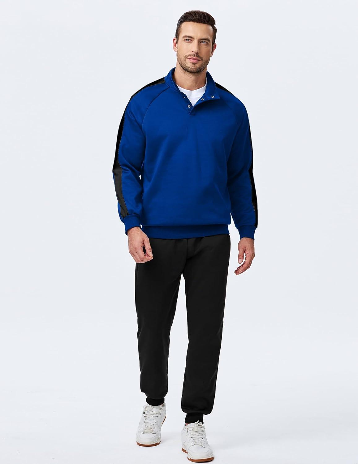 imageJMIERR Mens 2 Piece Casual Outfits Quarter Button Lightweight Sweatshirt Tracksuit ampamp Joggers Sweatpants Sweatsuit SetDark Blue