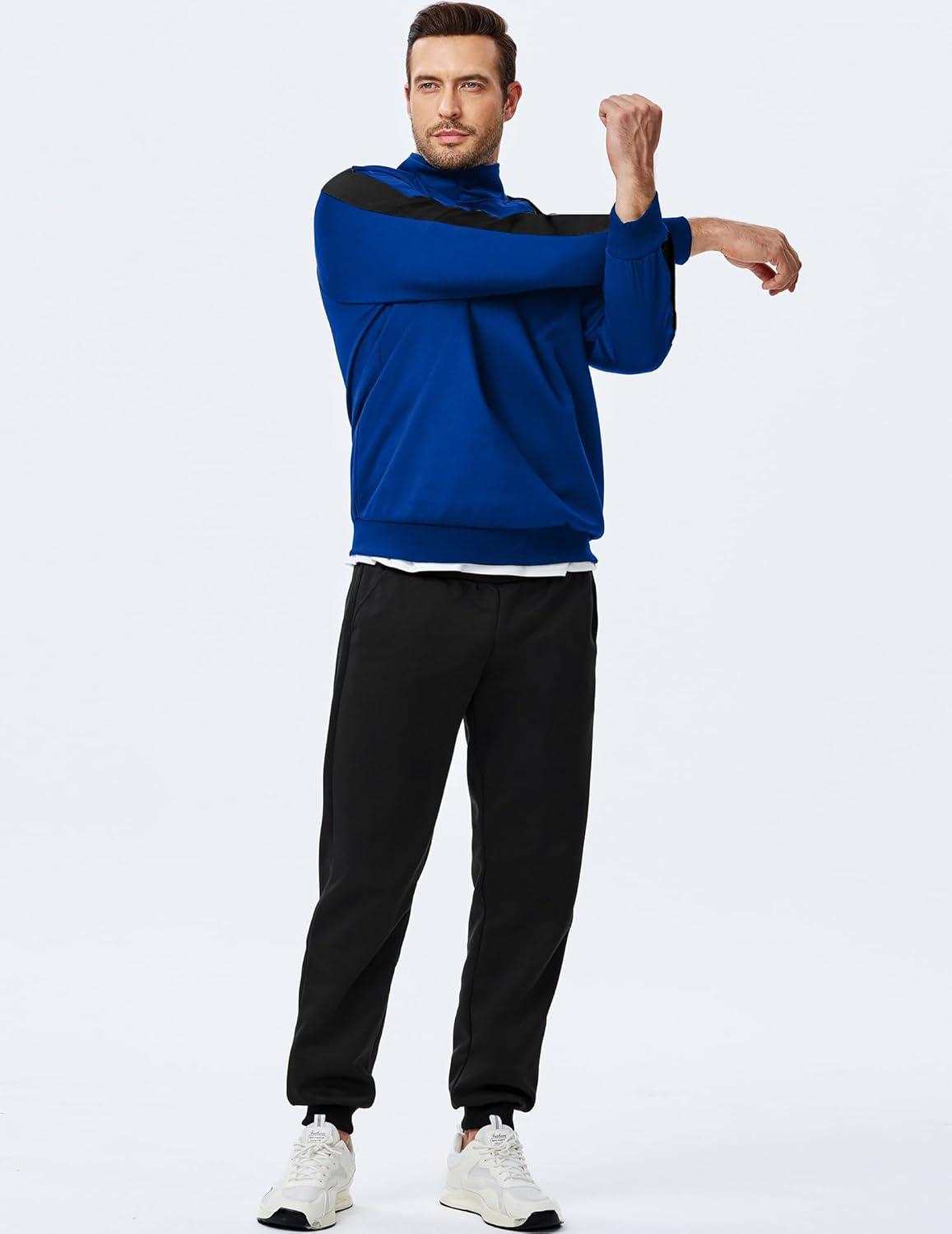 imageJMIERR Mens 2 Piece Casual Outfits Quarter Button Lightweight Sweatshirt Tracksuit ampamp Joggers Sweatpants Sweatsuit SetDark Blue