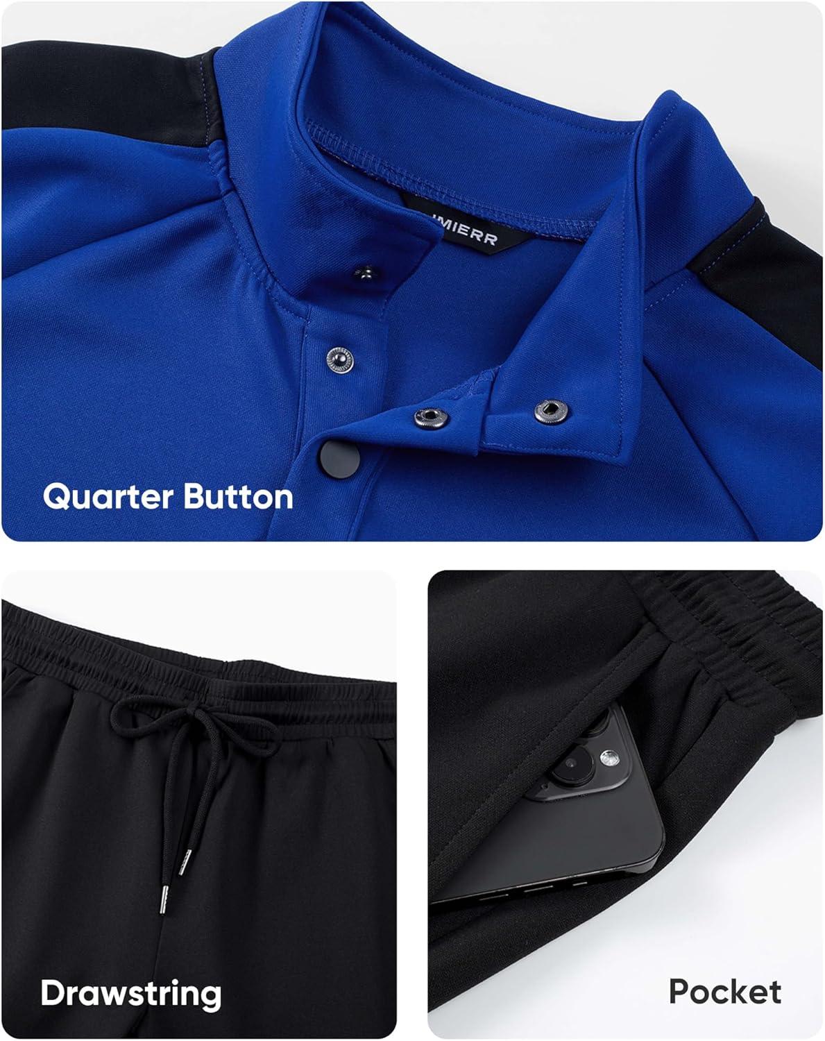 imageJMIERR Mens 2 Piece Casual Outfits Quarter Button Lightweight Sweatshirt Tracksuit ampamp Joggers Sweatpants Sweatsuit SetDark Blue