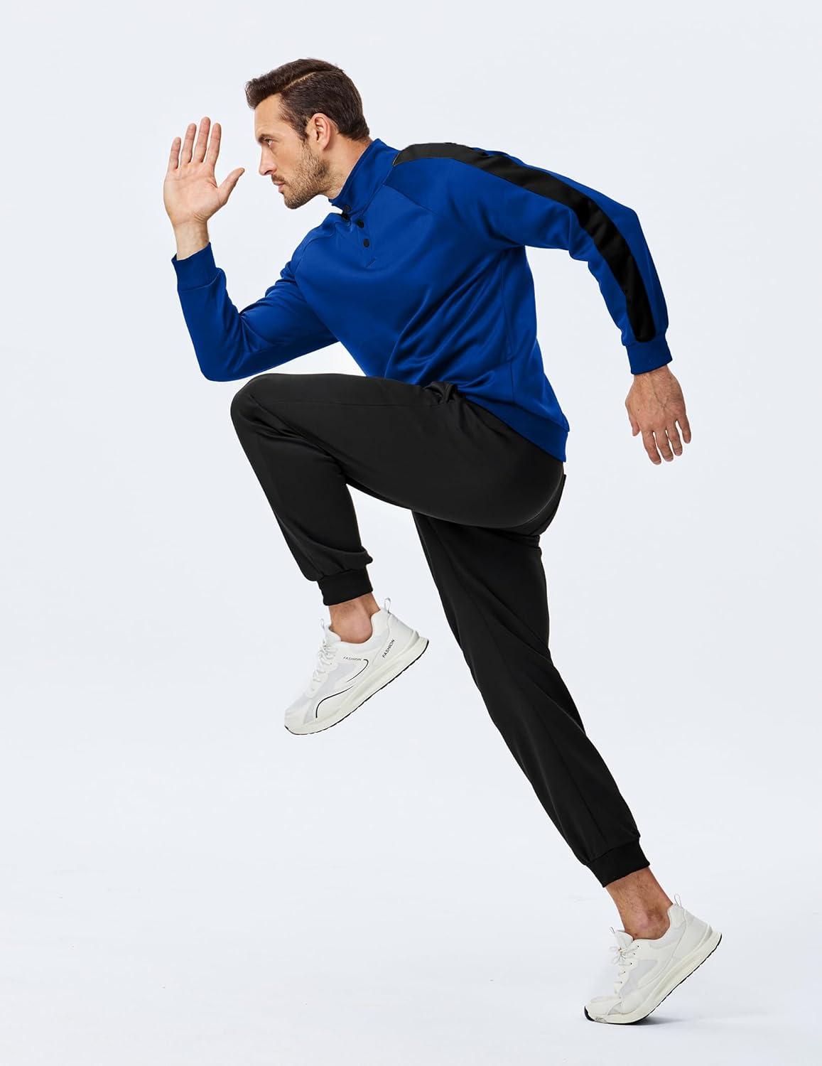 imageJMIERR Mens 2 Piece Casual Outfits Quarter Button Lightweight Sweatshirt Tracksuit ampamp Joggers Sweatpants Sweatsuit SetDark Blue