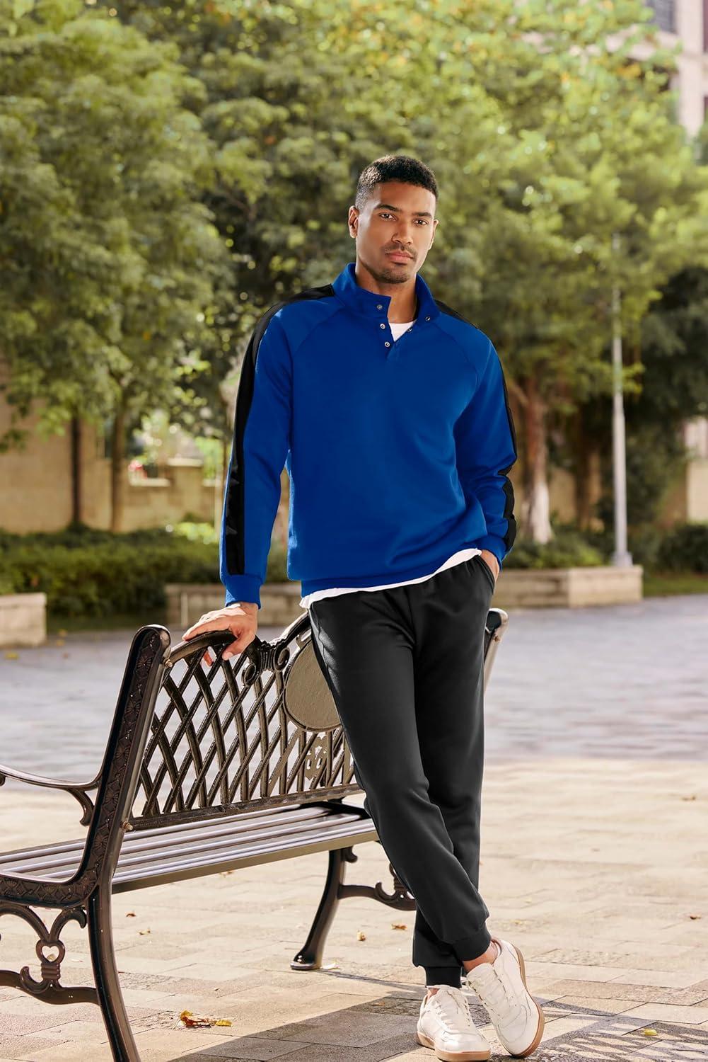 imageJMIERR Mens 2 Piece Casual Outfits Quarter Button Lightweight Sweatshirt Tracksuit ampamp Joggers Sweatpants Sweatsuit SetDark Blue