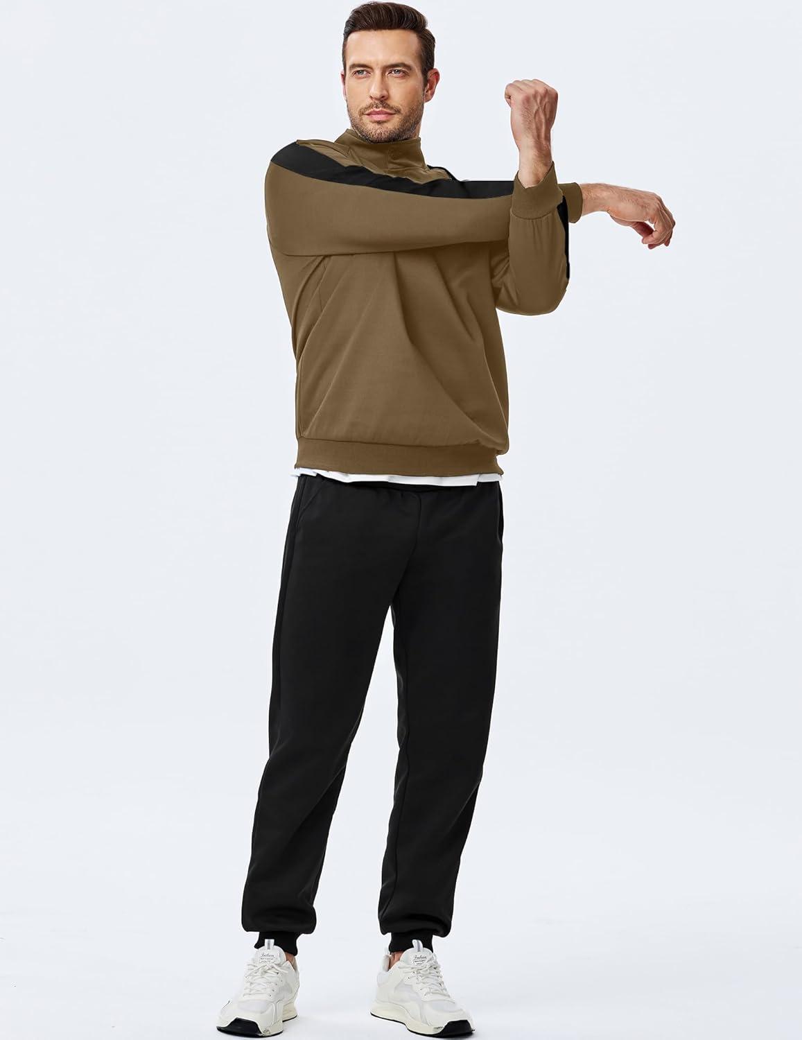 imageJMIERR Mens 2 Piece Casual Outfits Quarter Button Lightweight Sweatshirt Tracksuit ampamp Joggers Sweatpants Sweatsuit SetKhaki