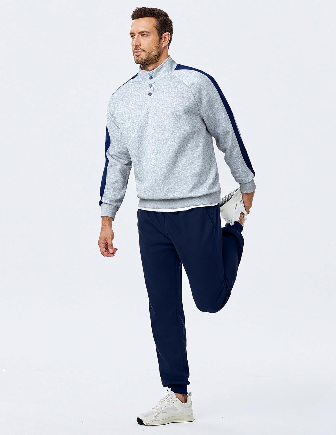 imageJMIERR Mens 2 Piece Casual Outfits Quarter Button Lightweight Sweatshirt Tracksuit ampamp Joggers Sweatpants Sweatsuit SetLight Grey