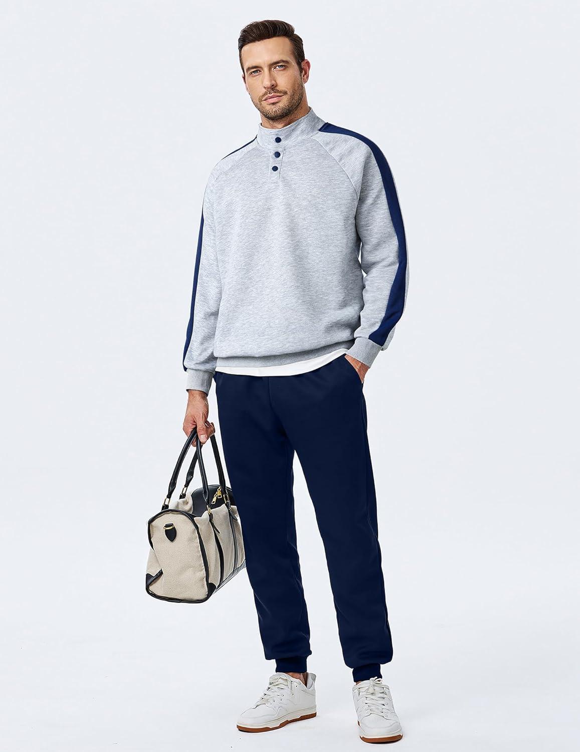 imageJMIERR Mens 2 Piece Casual Outfits Quarter Button Lightweight Sweatshirt Tracksuit ampamp Joggers Sweatpants Sweatsuit SetLight Grey