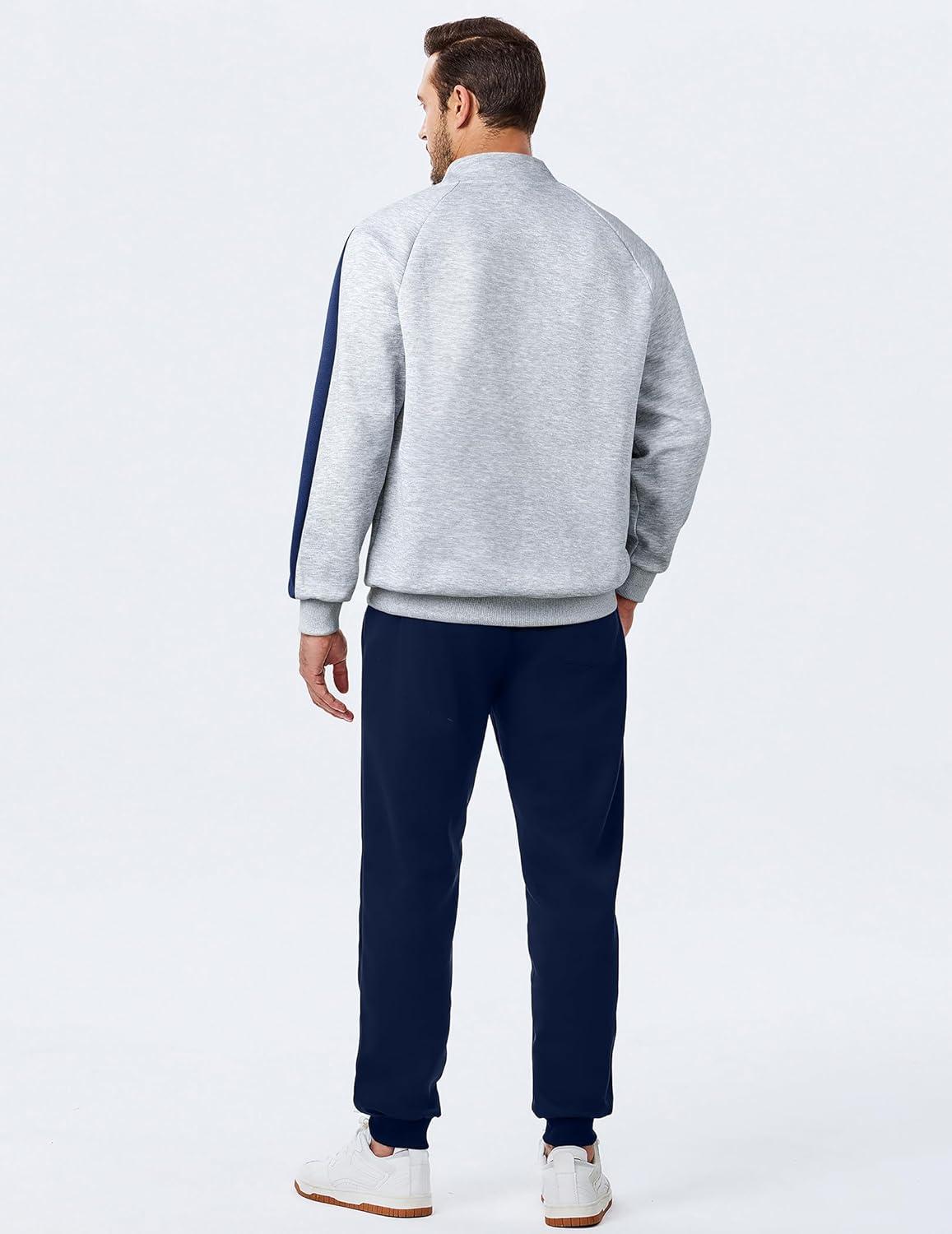 imageJMIERR Mens 2 Piece Casual Outfits Quarter Button Lightweight Sweatshirt Tracksuit ampamp Joggers Sweatpants Sweatsuit SetLight Grey