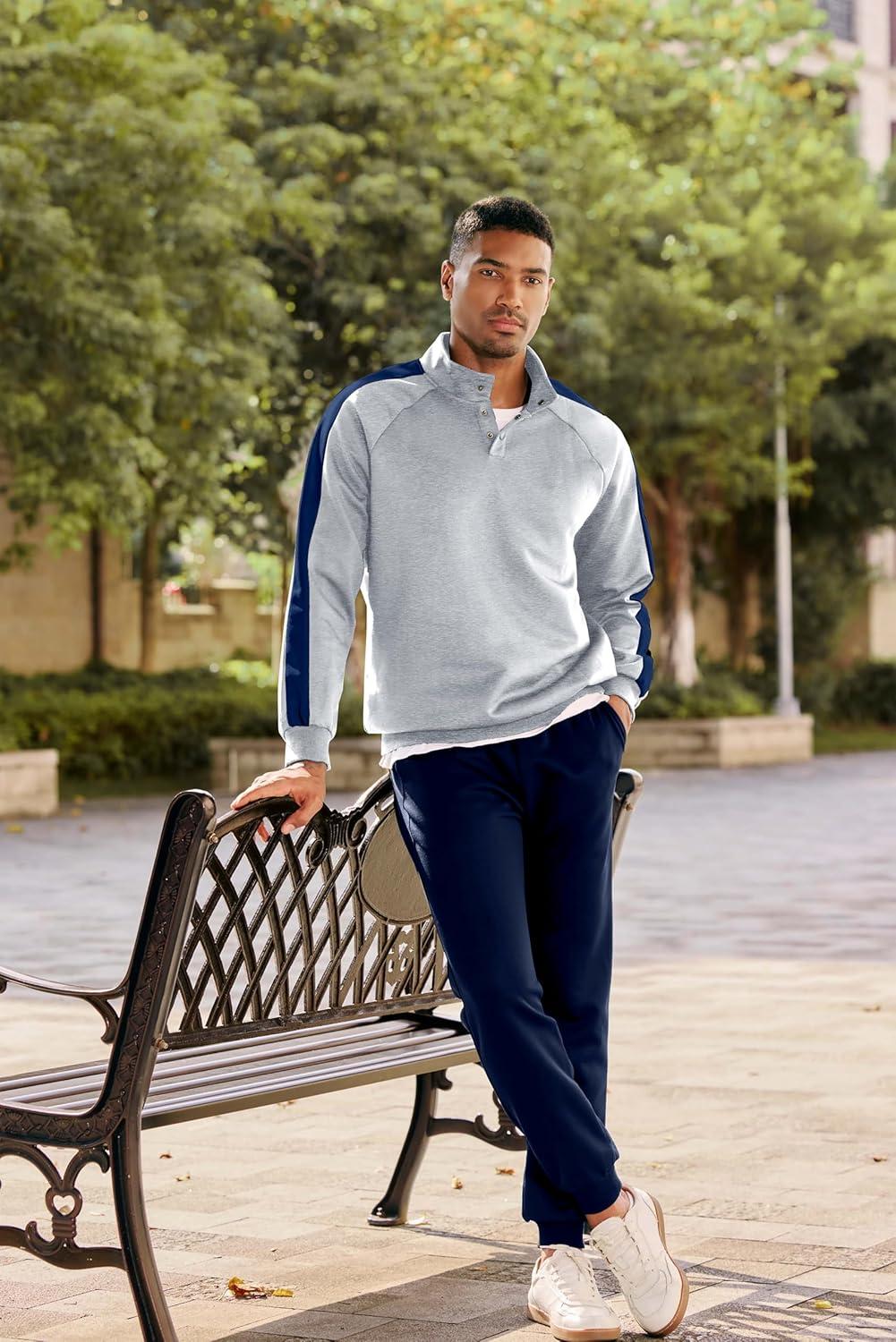 imageJMIERR Mens 2 Piece Casual Outfits Quarter Button Lightweight Sweatshirt Tracksuit ampamp Joggers Sweatpants Sweatsuit SetLight Grey