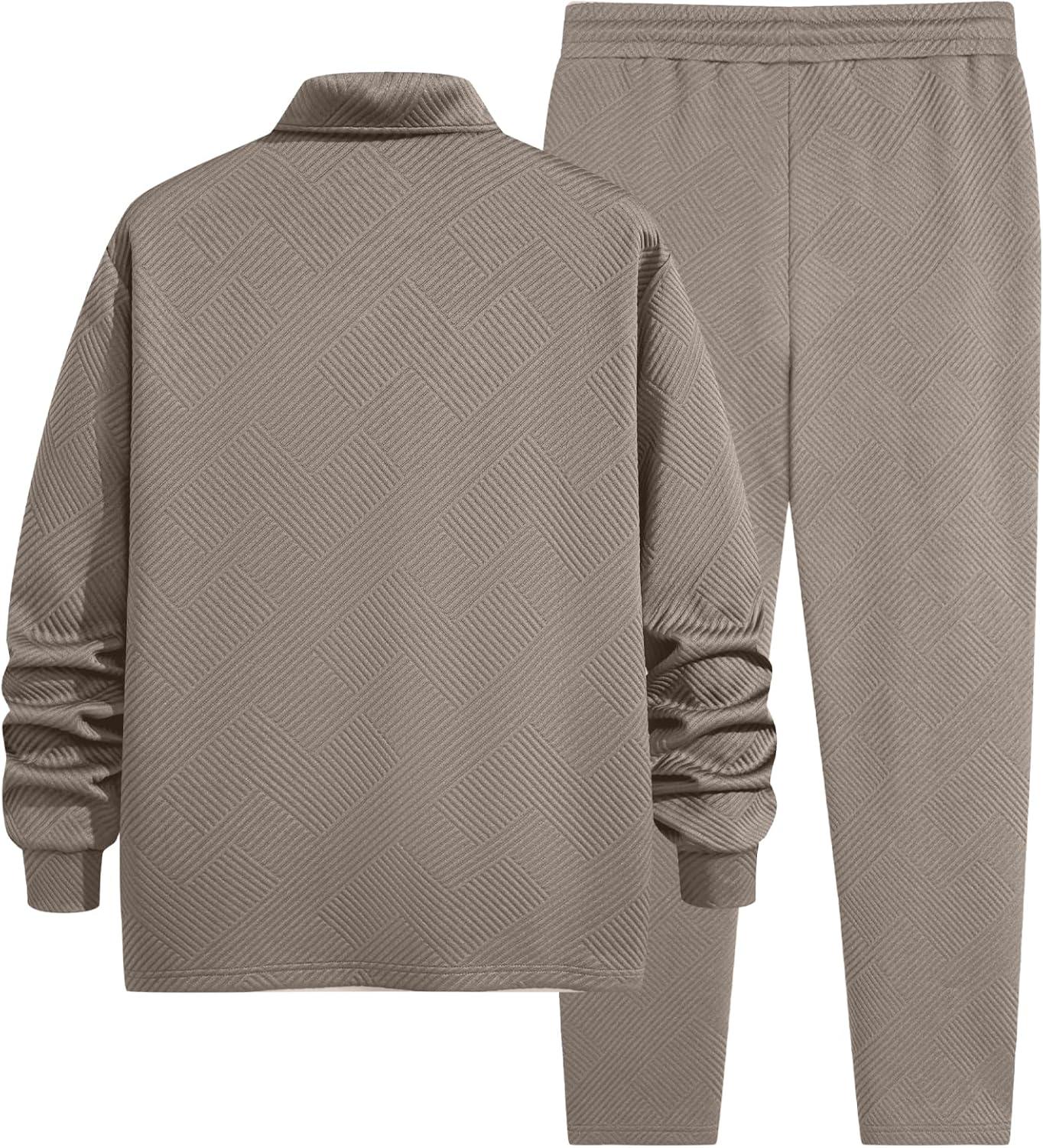 imageJMIERR Mens 2 Piece Outfits Quarter Zipper Polo Shirt Tracksuit ampamp Joggers Sweatpants Sweatsuit Sets JacquardBeige