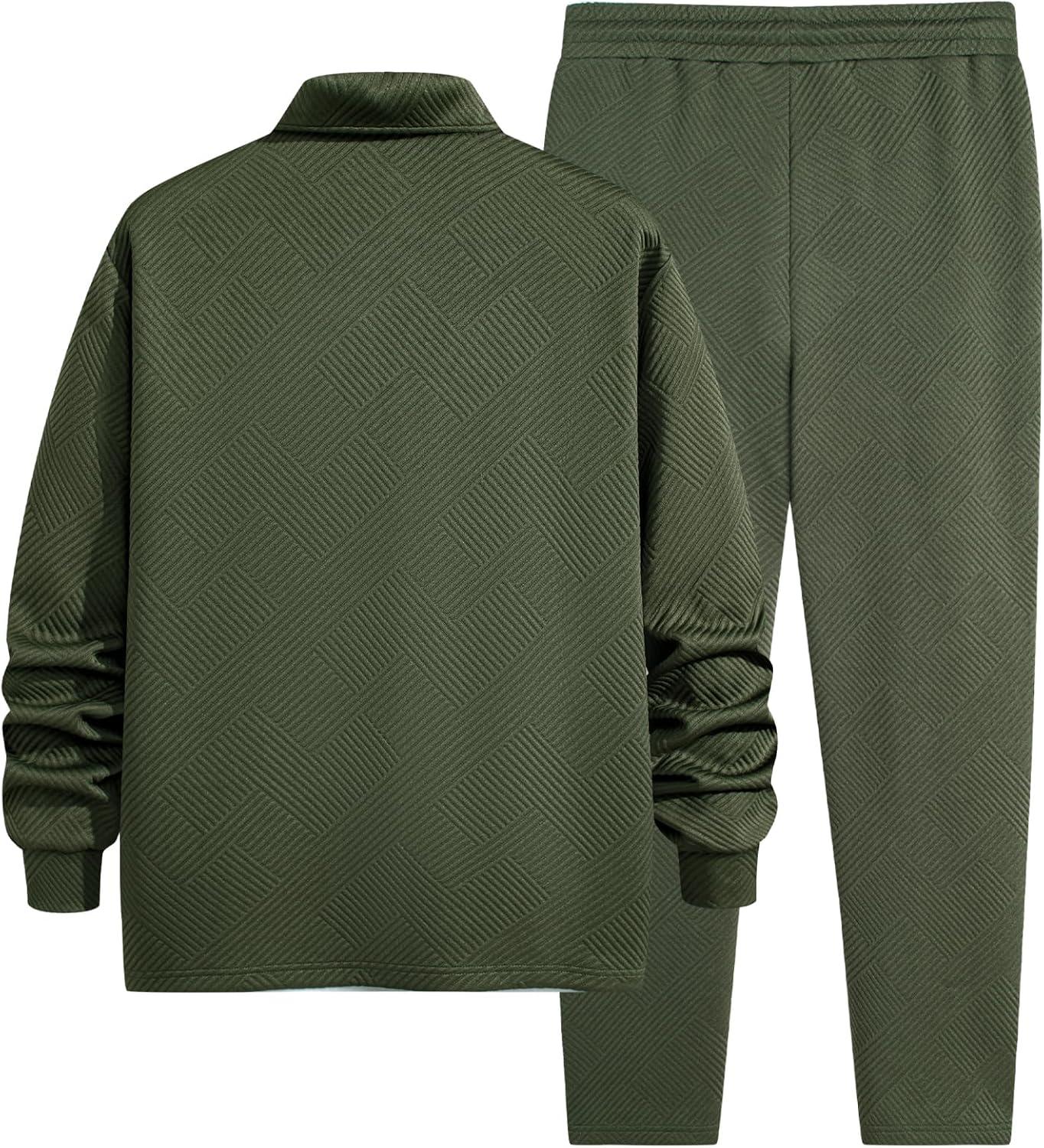 imageJMIERR Mens 2 Piece Outfits Quarter Zipper Polo Shirt Tracksuit ampamp Joggers Sweatpants Sweatsuit Sets JacquardGreen