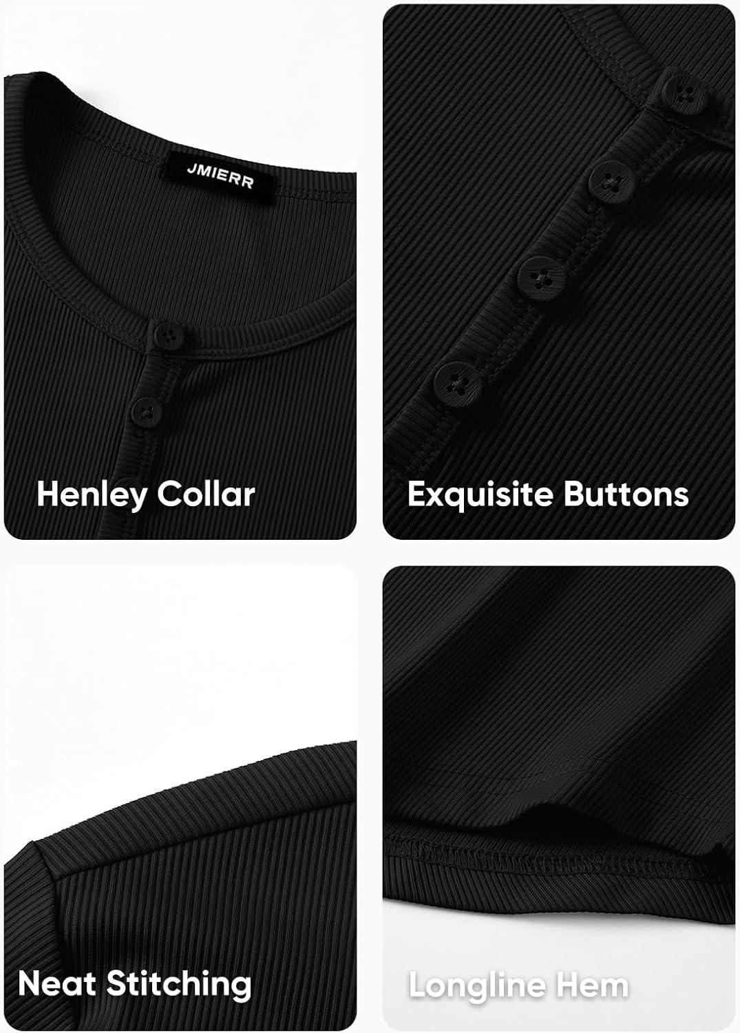 imageJMIERR Mens 2025 Fall Fashion Casual Henley Shirt Long Sleeve Slim Fitted Shirts Curved Hem for Athletic Gym Workout0 Black