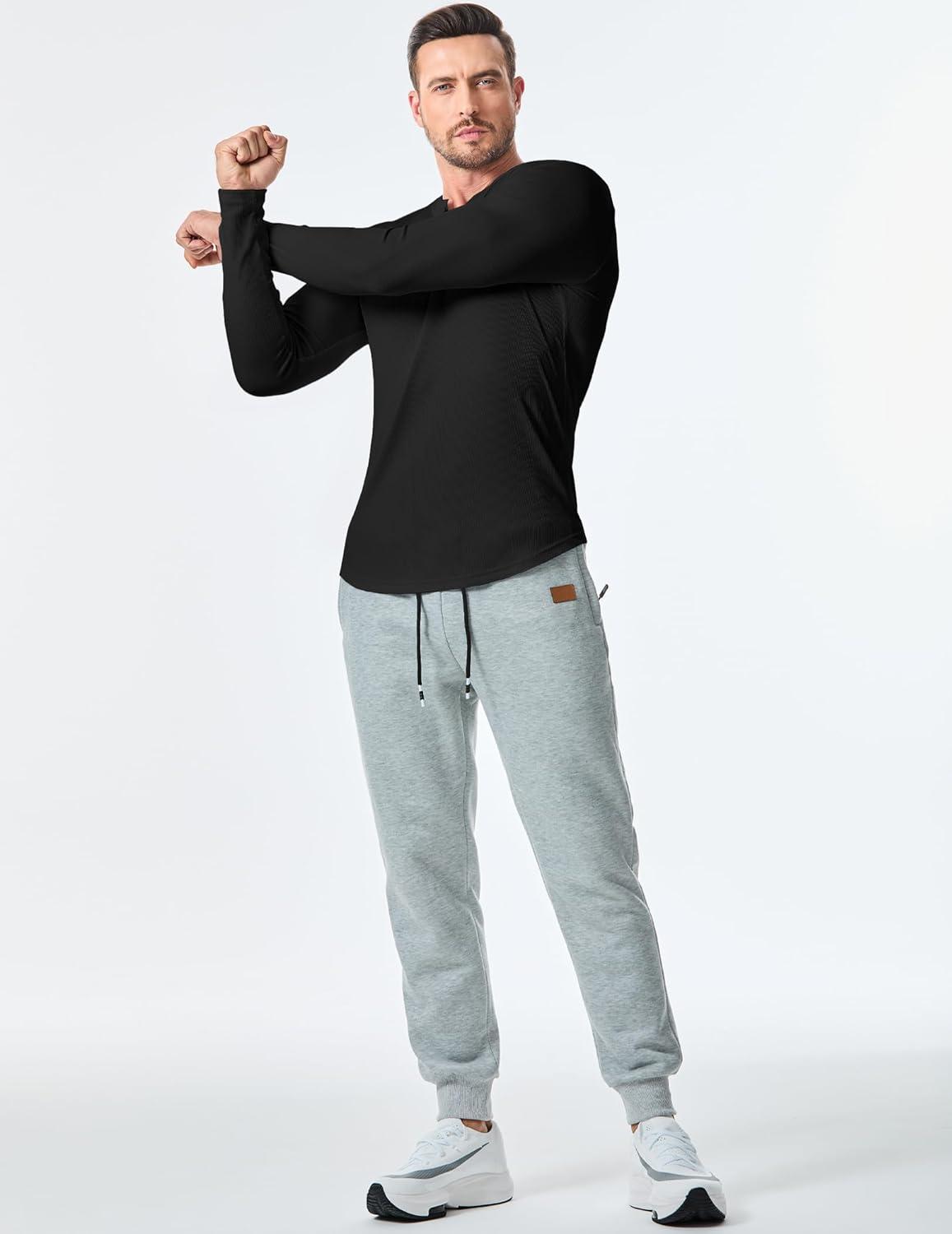 imageJMIERR Mens 2025 Fall Fashion Casual Henley Shirt Long Sleeve Slim Fitted Shirts Curved Hem for Athletic Gym Workout0 Black