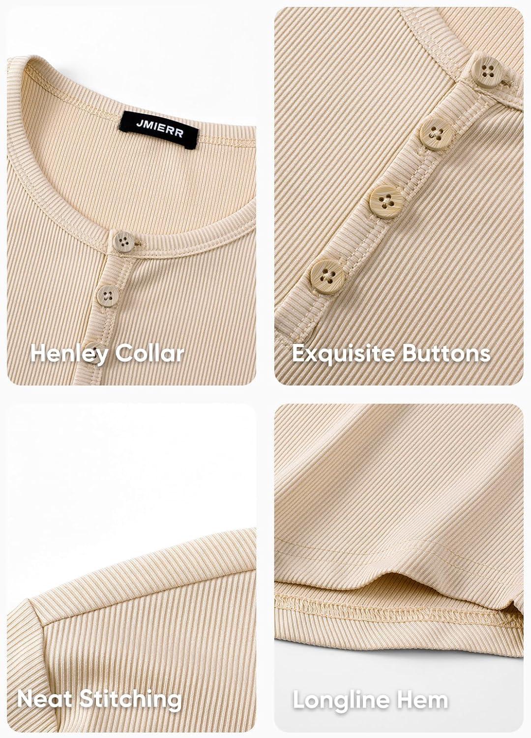 imageJMIERR Mens 2025 Fall Fashion Casual Henley Shirt Long Sleeve Slim Fitted Shirts Curved Hem for Athletic Gym WorkoutC Beige